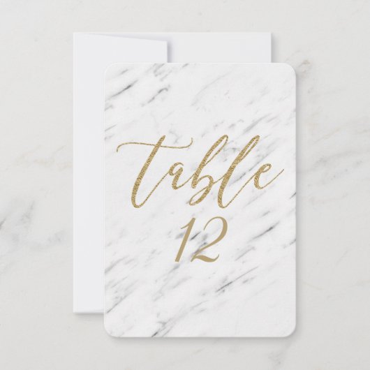 Élégant Marbre blanc & Mariage Or Numéro de table (Devant)