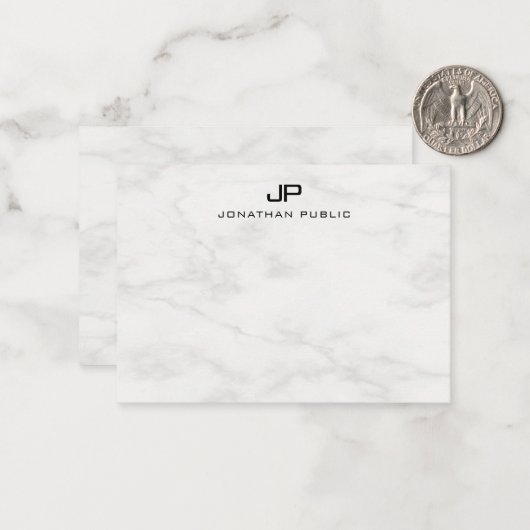 Élégant Marbre blanc Monogramme Modèle moderne (Devant/Arrière en situation)