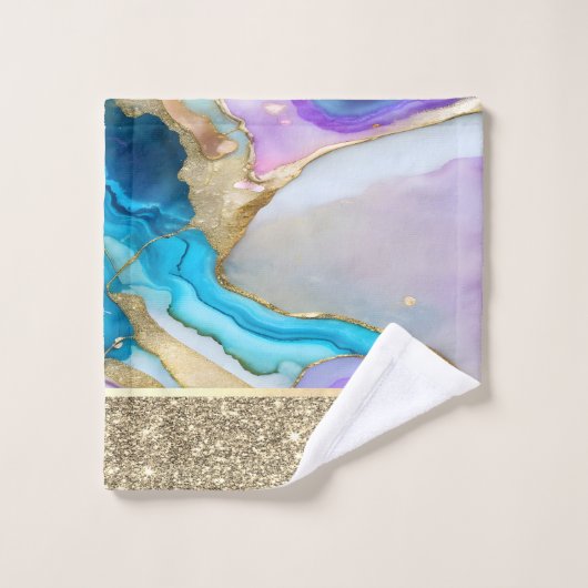 Elégant Marbre élégant Or, Bleu, Violet (Gant de toilette)