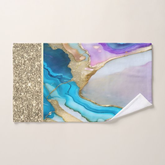Elégant Marbre élégant Or, Bleu, Violet (Serviette à main)