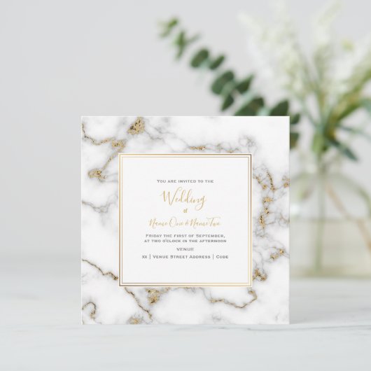Elégant, marbre et effet or, faire-part de mariage (Debout devant)