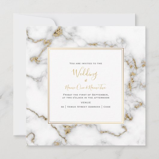 Elégant, marbre et effet or, faire-part de mariage (Devant)