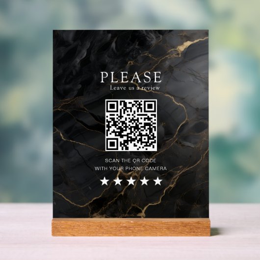 Élégant, Marbre-Noir-Or, Salon, QR-Code Review (Neutre)