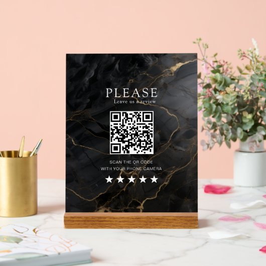 Élégant, Marbre-Noir-Or, Salon, QR-Code Review (Mariage)