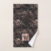 Élégant marbre noir Rose or Monogramme (Serviette à main)