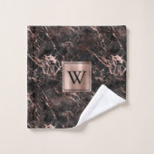 Élégant marbre noir Rose or Monogramme (Gant de toilette)