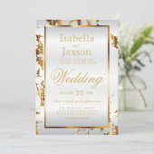 Elégant Marbre Or et blanc Satin Invitation (Debout devant)