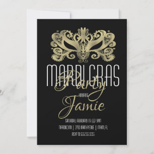 Elegant Mardi Gras Party Faux Gold en Black Kaart