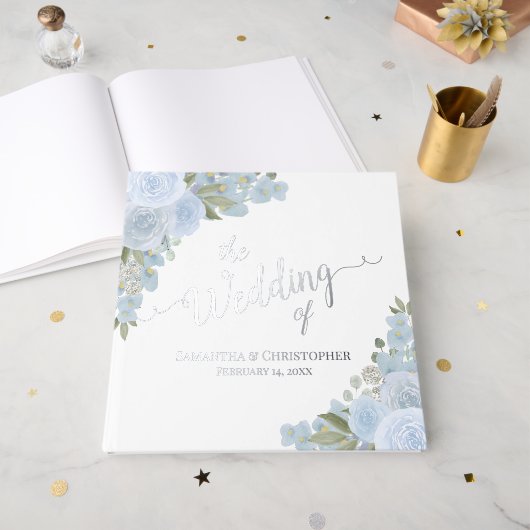 Elégant Mariage à huile florale de Boho bleu Dusty (Recto ouvert)