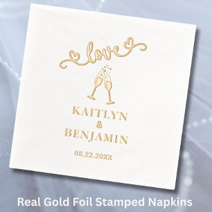 Elégant Mariage Aimer Véritable Foil Serviettes Em
