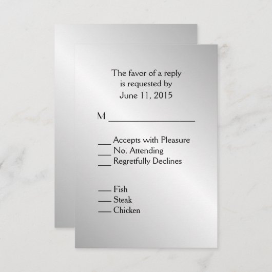 Elégant mariage argenté RSVP avec menu (Devant / Derrière)