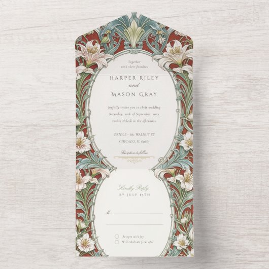 Elégant Mariage Art Nouveau avec carte RSVP (À l'intérieur)