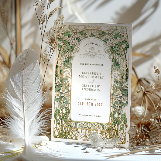 Elégant mariage Art Nouveau Enregistrer la carte D