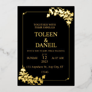Élégant mariage Black and Gold Foil Invitation