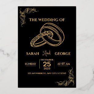 Élégant mariage Black and Gold Foil Invitation