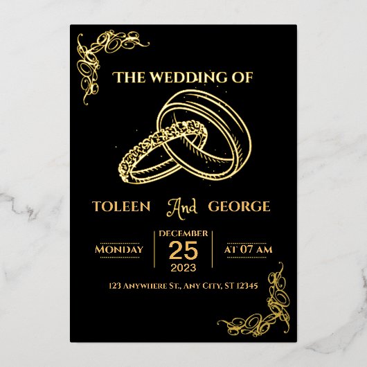 Élégant mariage Black and Gold Foil Invitation (Recto)