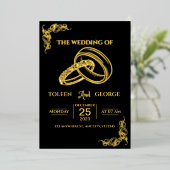 Élégant mariage Black and Gold Foil Invitation (Debout devant)