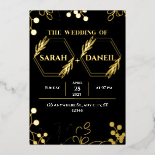 Élégant mariage Black and Gold Foil Invitation