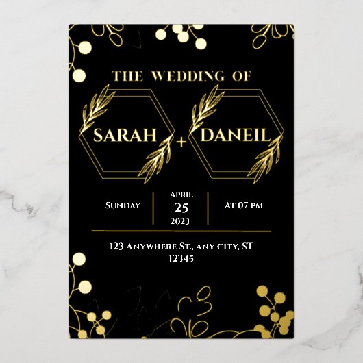 Élégant mariage Black and Gold Foil Invitation (Recto)