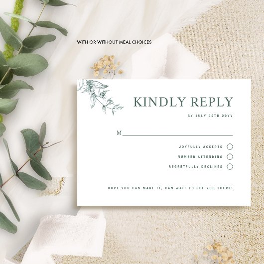 Élégant Mariage blanc vert avec/sans repas RSVP