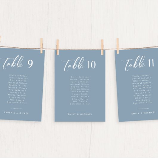 Elégant Mariage bleu Dusty Numéro de table & Noms