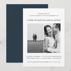 Élégant Mariage bleu Fiançailles Photo Invitation