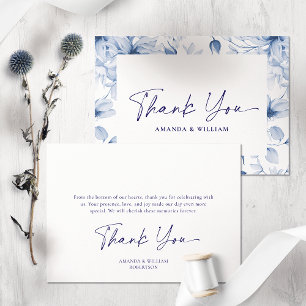 Elégant Mariage bleu floral Carte de remerciements