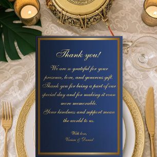 Elégant Mariage bleu marine et or Carte de remerci