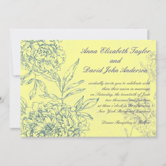 Elégant mariage botanique Invitations Bleu jaune (Devant)