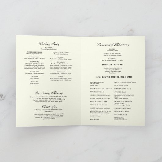 Élégant Mariage catholique Programme de Masse lati (Intérieur)