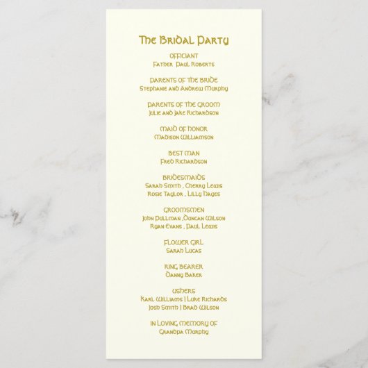 Élégant Mariage celtique Or | Programme de cérémon (Dos)