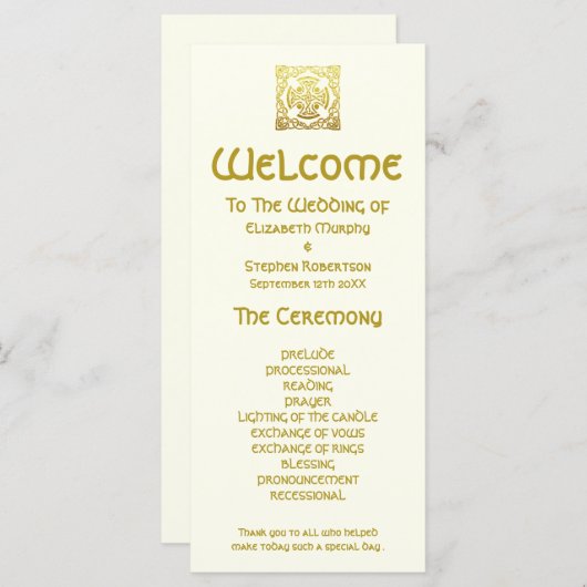 Élégant Mariage celtique Or | Programme de cérémon (Devant / Derrière)