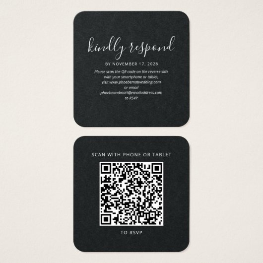 Elégant mariage Code QR RSVP site Web (Devant & derrière)
