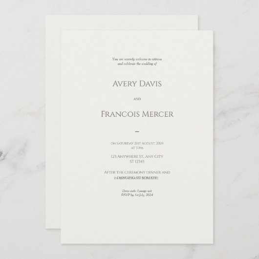 Elégant mariage couleur beige Invitations (Devant / Derrière)