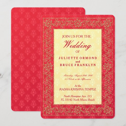 Elegant Mariage damassé - Carte d'invitation (Devant / Derrière)