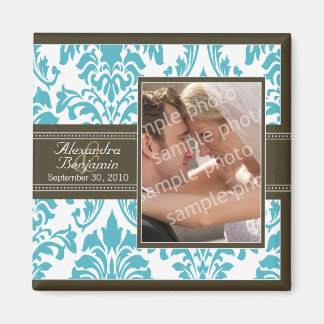 Élégant Mariage damassé Favor Magnet : aqua/brun