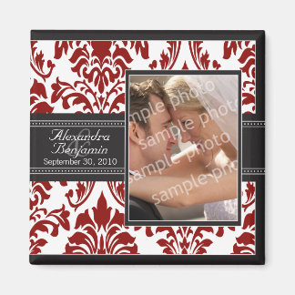 Élégant Mariage damassé Favor Magnet : rouge/noir