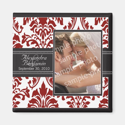 Élégant Mariage damassé Favor Magnet : rouge/noir (Devant)
