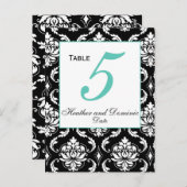 Elegant Mariage damassé Numéro de table Carte 5 (Devant / Derrière)