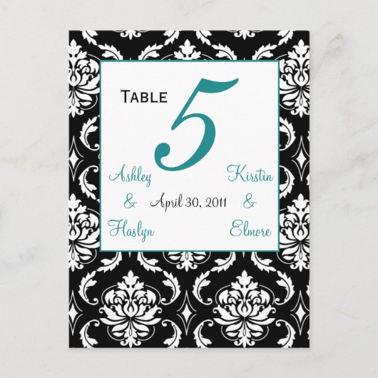 Elegant Mariage damassé Numéro de table Carte Jade (Devant)