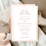Élégant Mariage d'aquarelle de pêche de monogramme<br><div class="desc">Dégustez vos amis et votre famille avec cette élégante invitation de mariage qui met en vedette un magnifique monogramme botanique feuillu dessiné à la main avec les initiales de la mariée et du marié. Invitation frontale avec cadre d'aquarelle mince de pêche et de couleur corail, tandis que le dos d'invitation...</div>