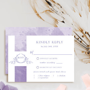 Elégant Mariage d'aquarelle violet Monogram RSVP