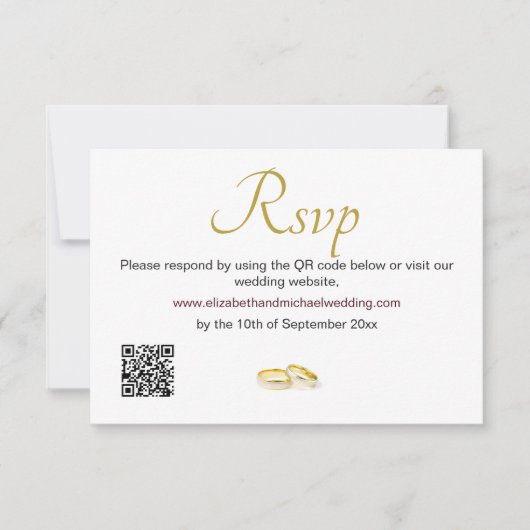 Elegant Mariage de anneaux or QR Code RSVP (Devant)