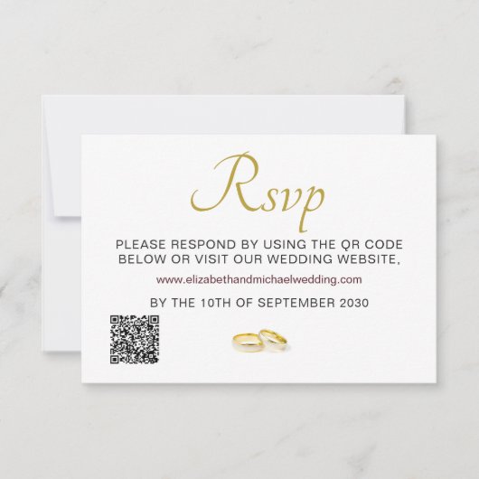 Elegant Mariage de anneaux or QR Code RSVP (Devant)