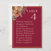 Elégant Mariage de Bourgogne Floral Carte de siège (Dos)