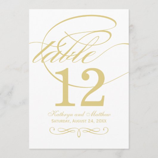 Élégant Mariage de calligraphie or Numéro de table (Dos)