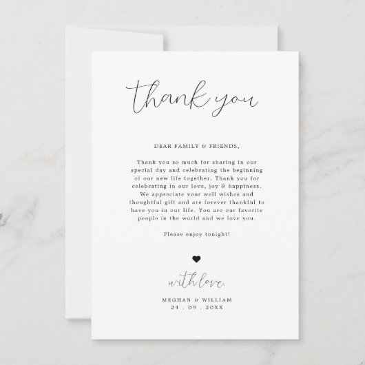 Élégant Mariage de calligraphie Table Merci Note (Devant)