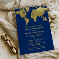 Elégant Mariage de carte marine et Gold World