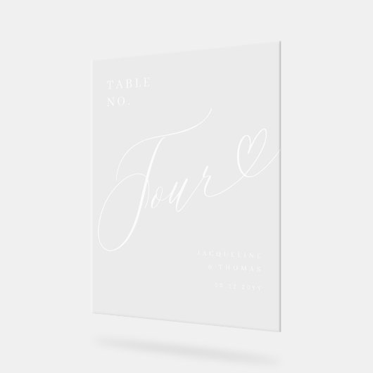 Élégant Mariage de coeur de script Numéro de table (Angle)