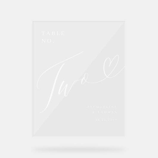 Élégant Mariage de coeur de script Numéro de table (Recto)